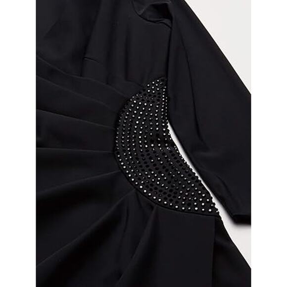 NWT Alex Evenings Women's Slimming Long Side Ruched Dress W Embellishment,Blk-6 - Picture 3 of 4